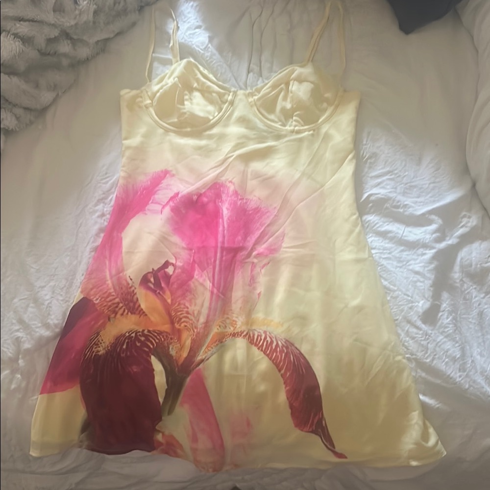 White Fox Boutique Yellow and Pink Floral Mini Dress